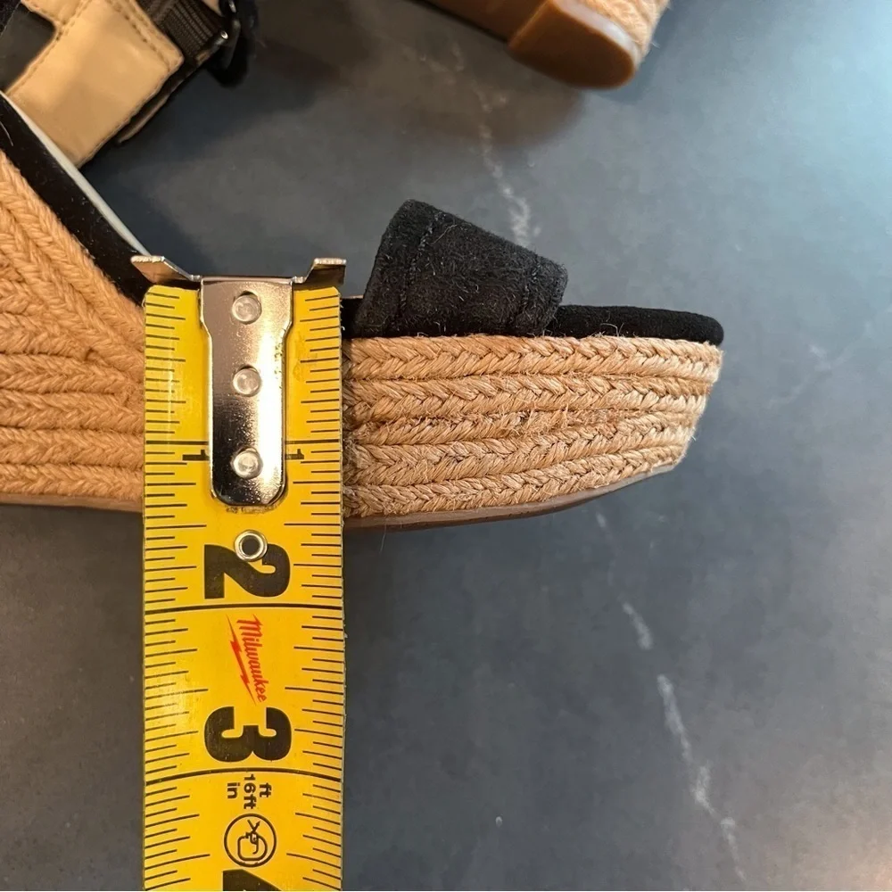 Marc Fisher sz 6 Hipiee black leather platform wedge espadrille